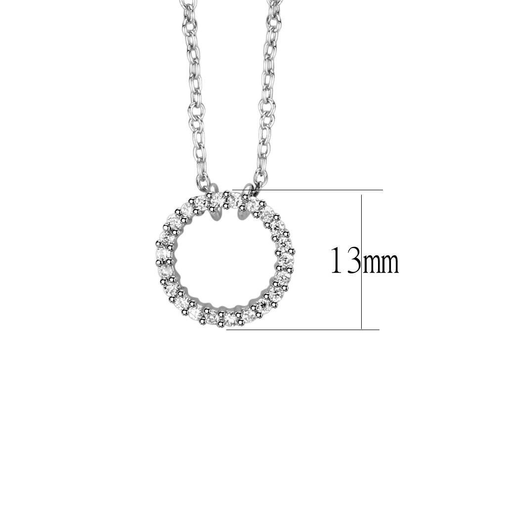 LO4691 Rhodium Brass Chain Pendant featuring a clear AAA Grade CZ stone, elegantly designed for versatile wear.