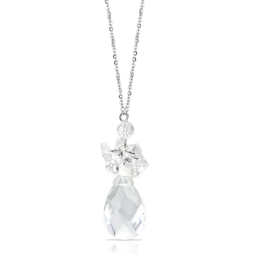 LO4711 Rhodium Brass Chain Pendant featuring a clear AAA Grade CZ stone, showcasing its elegant design and luxurious finish.