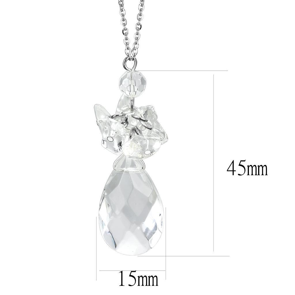 LO4711 Rhodium Brass Chain Pendant featuring a clear AAA Grade CZ stone, showcasing its elegant design and luxurious finish.