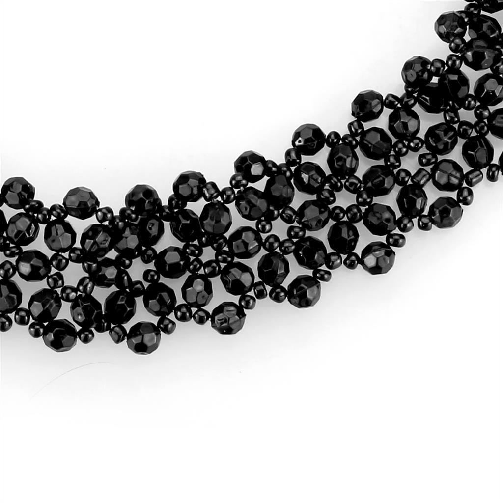 LO4720 Rhodium Stainless Steel Necklace featuring a jet black synthetic glass stone, showcasing elegance and durability.