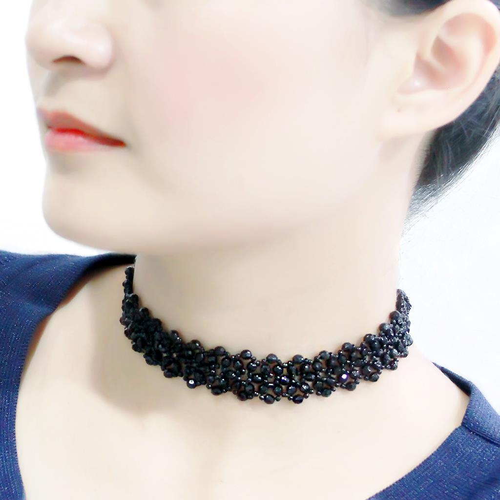 LO4720 Rhodium Stainless Steel Necklace featuring a jet black synthetic glass stone, showcasing elegance and durability.