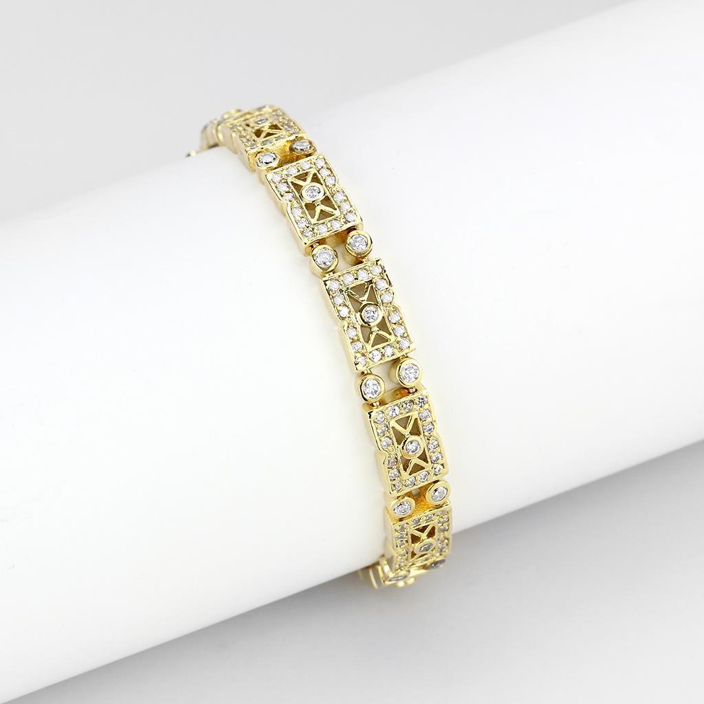 Gold brass bracelet featuring AAA grade clear cubic zirconia stone, elegantly designed for versatile wear.