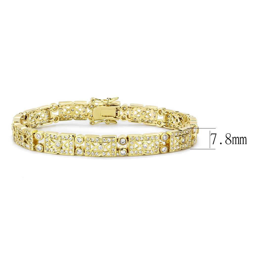 Gold brass bracelet featuring AAA grade clear cubic zirconia stone, elegantly designed for versatile wear.