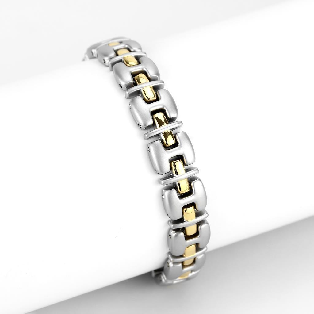 LO4739 Gold and Rhodium White Metal Bracelet, showcasing a sleek design without any stones, perfect for elegant styling.