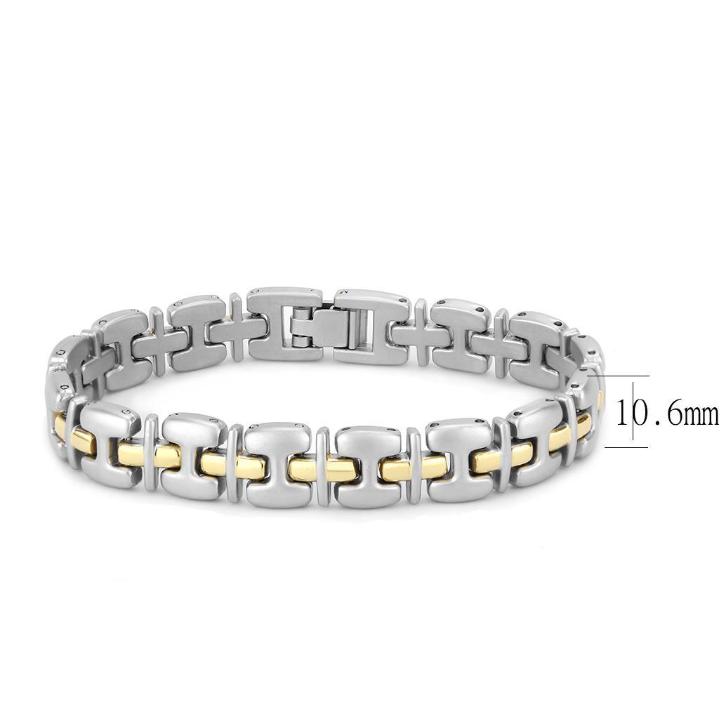 LO4739 Gold and Rhodium White Metal Bracelet, showcasing a sleek design without any stones, perfect for elegant styling.