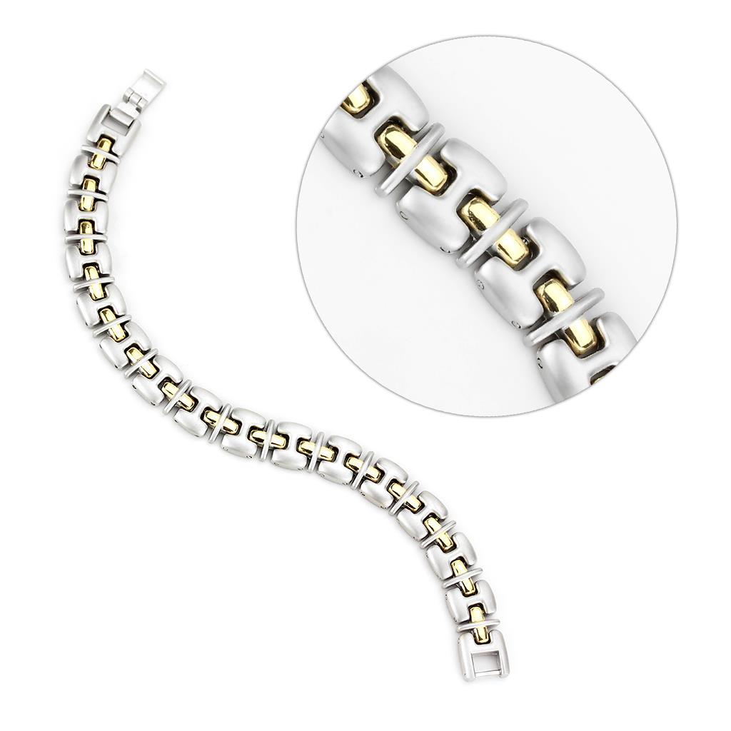 LO4739 Gold and Rhodium White Metal Bracelet, showcasing a sleek design without any stones, perfect for elegant styling.