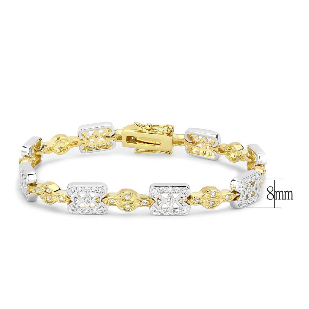 LO4741 Gold and Rhodium Brass Bracelet featuring a clear AAA Grade CZ stone, showcasing elegance and luxury.