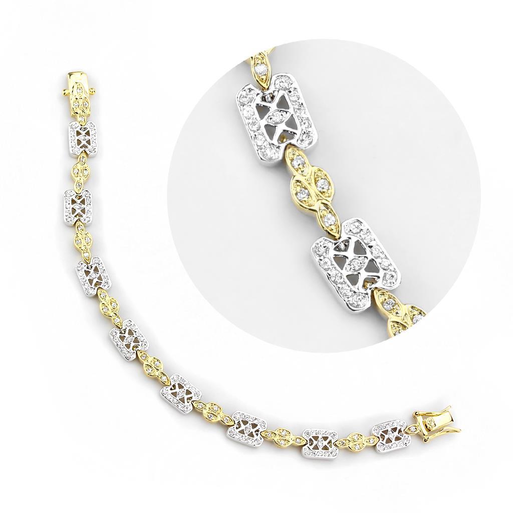 LO4741 Gold and Rhodium Brass Bracelet featuring a clear AAA Grade CZ stone, showcasing elegance and luxury.