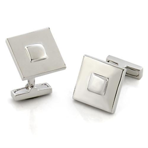 LO554 Rhodium Brass Cufflink with a sleek, minimalist design, showcasing its elegant rhodium finish and durable brass material.