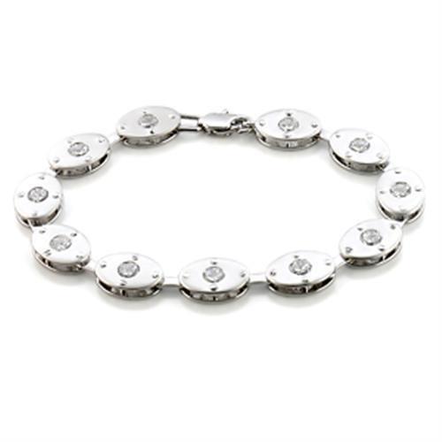 LO581 Matte Rhodium & Rhodium Brass Bracelet featuring AAA Grade Clear CZ stone, showcasing its elegant design and craftsmanship.