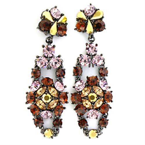 LO629 Ruthenium White Metal Earrings featuring multi-color top-grade crystals, elegantly designed for any occasion.