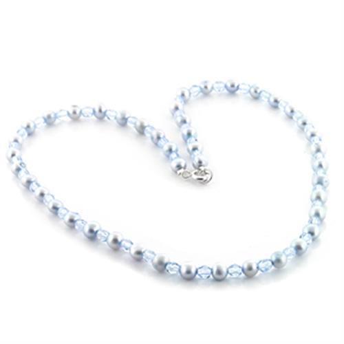 LO733 Stone Necklace featuring a Light Sapphire Synthetic Pearl, elegantly designed with a high-quality stone material.