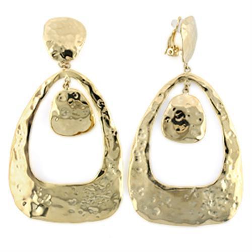 A pair of elegant LO808 Gold Brass Earrings featuring a shiny gold plating over durable brass material, perfect for any occasion.