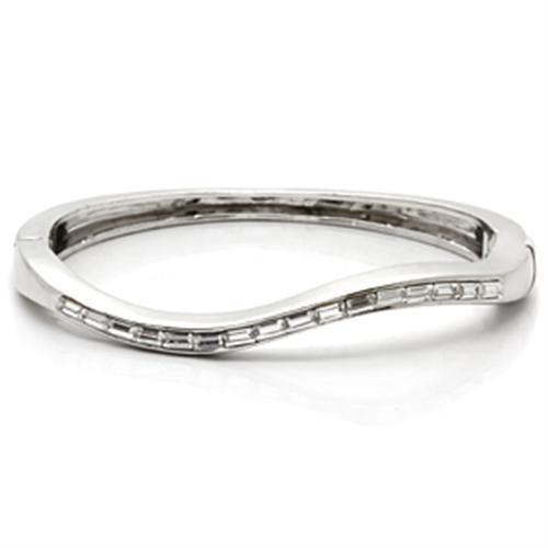 LO850 Imitation Rhodium Brass Bangle featuring a clear top grade crystal, showcasing its elegant design and shiny finish.