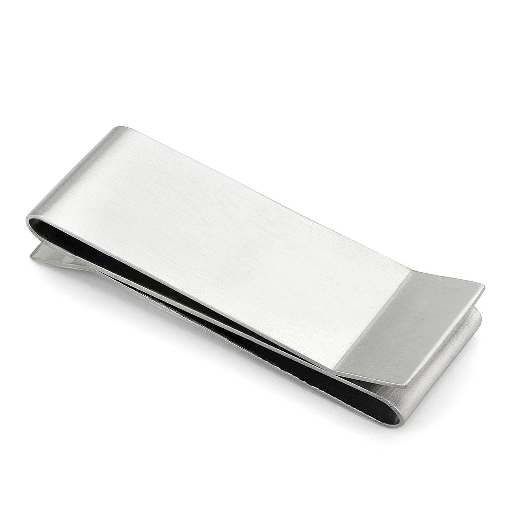 LO877 Rhodium Stainless Steel Money Clip showcasing its sleek design and shiny finish.