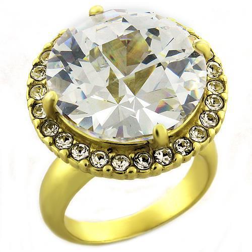 LOA1001 Matte Gold Brass Ring featuring a clear AAA grade cubic zirconia stone, showcasing its elegant design and luxurious finish.