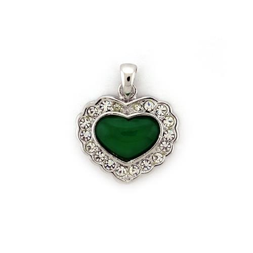 LOA1308 Rhodium Platina Pendant featuring vibrant synthetic jade in emerald color, elegantly designed for modern jewelry lovers.