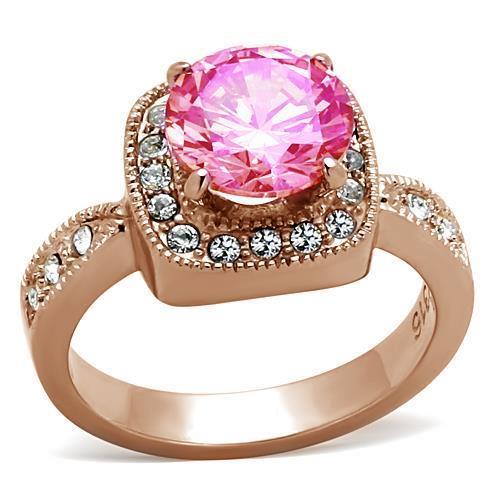 LOA1149 IP Rose Gold Brass Ring featuring AAA Grade CZ stone in light rose color, showcasing its elegant design and luxurious finish.