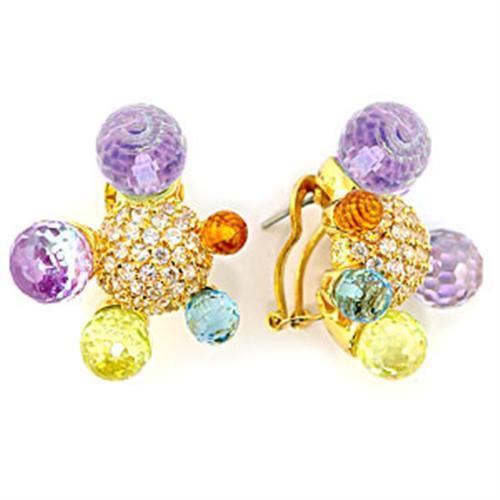 LOA245 Gold Brass Earrings featuring AAA Grade CZ stones in vibrant multi colors, elegantly designed for any occasion.