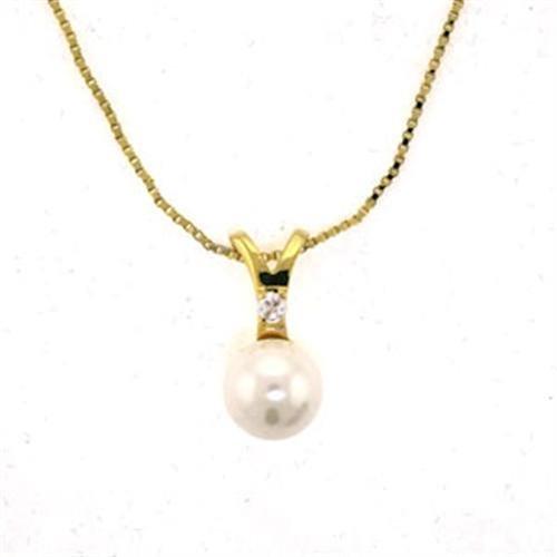 LOA290 Gold Brass Necklace featuring a synthetic white pearl, elegantly designed for a sophisticated look.