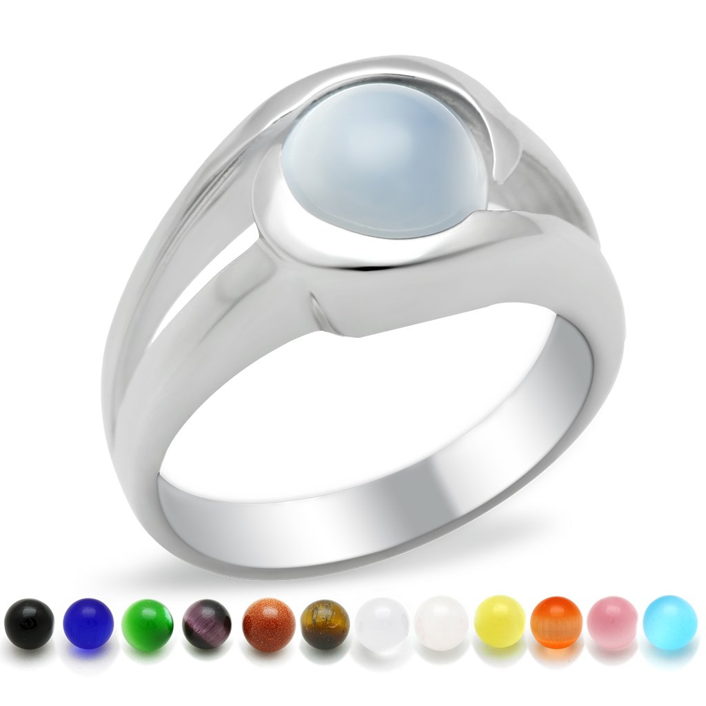 High-polished 925 sterling silver ring featuring a multi-color synthetic glass bead, showcasing elegance and craftsmanship.