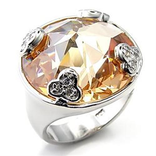 LOA514 Rhodium 925 Sterling Silver Ring featuring AAA Grade Champagne CZ, showcasing its elegant design and shine.