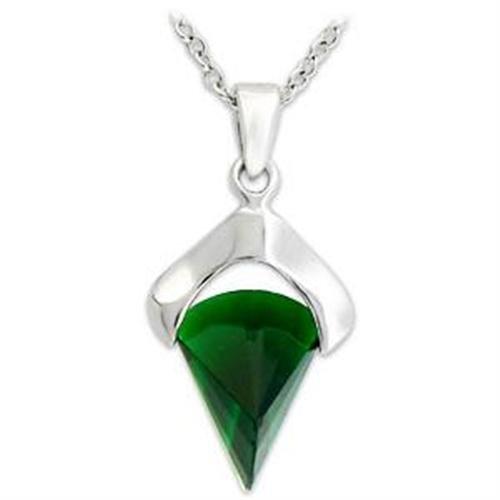 LOA566 Silver 925 Sterling Silver Pendant featuring a vibrant synthetic emerald stone, elegantly designed for everyday wear.