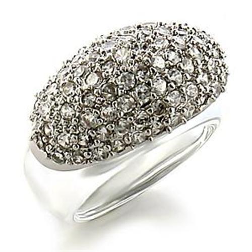 LOA578 Rhodium Brass Ring featuring a clear AAA Grade CZ stone, showcasing its elegant design and shiny finish.