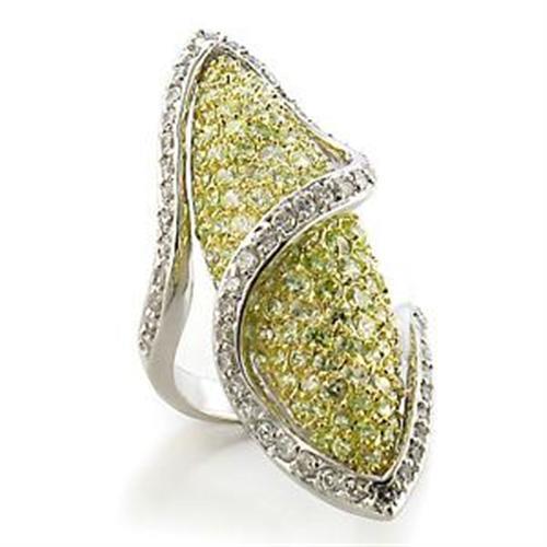 LOA579 Gold and Rhodium Brass Ring featuring a vibrant Apple Green AAA Grade CZ stone, elegantly designed for style and comfort.