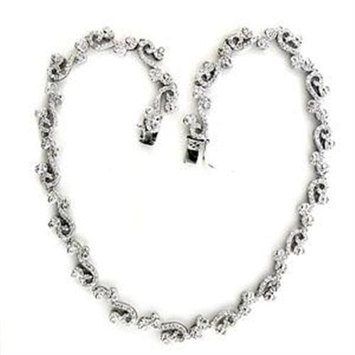 LOA558 Rhodium 925 Sterling Silver Necklace featuring a clear AAA Grade CZ stone, elegantly designed for any occasion.