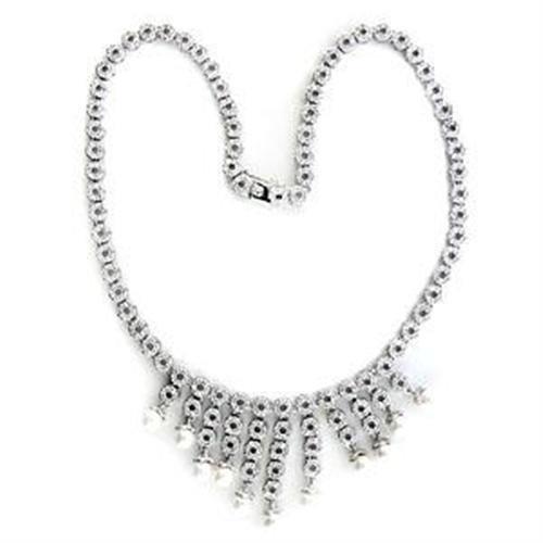 LOA559 Rhodium 925 Sterling Silver Necklace featuring a white synthetic pearl centerpiece, elegantly designed for versatile wear.