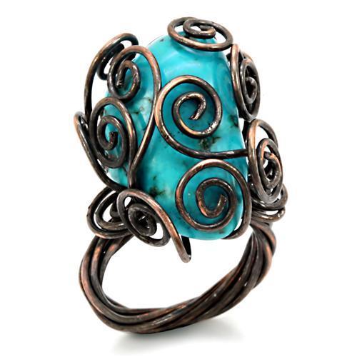 LOA597 Antique Tone Brass Ring featuring a vibrant synthetic turquoise stone, showcasing intricate craftsmanship and vintage appeal.