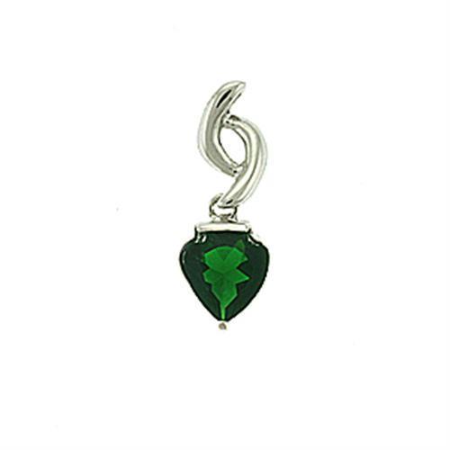 LOA601 Rhodium Brass Pendant featuring vibrant synthetic emerald glass, showcasing elegant design and high-quality craftsmanship.