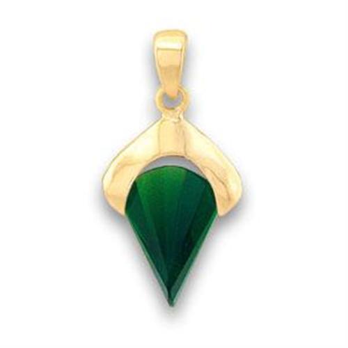 LOA633 Gold Brass Pendant featuring a vibrant synthetic emerald glass stone, elegantly designed for stylish wear.