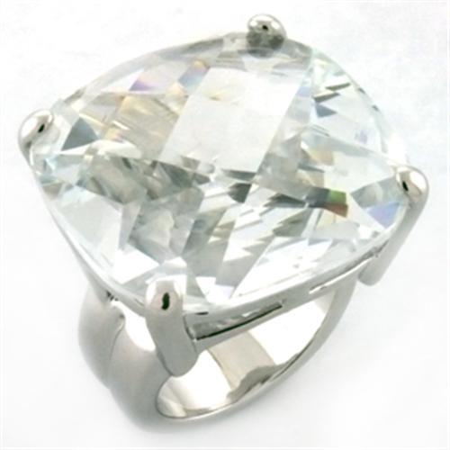 LOA677 Rhodium Brass Ring featuring a clear AAA Grade CZ stone, showcasing its elegant design and luxurious finish.