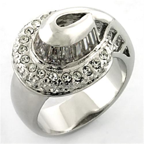 LOA672 Rhodium Brass Ring featuring a clear AAA Grade CZ stone, showcasing its elegant design and shiny finish.