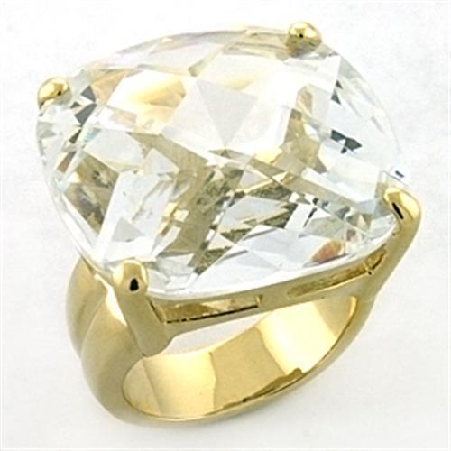 LOA680 Gold Brass Ring featuring a clear AAA Grade CZ stone, showcasing its elegant design and luxurious gold finish.