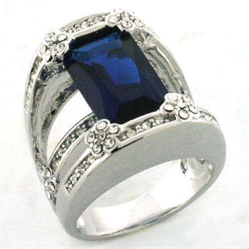 LOA752 Rhodium Brass Ring featuring Montana Synthetic Glass, showcasing its elegant design and vibrant color.