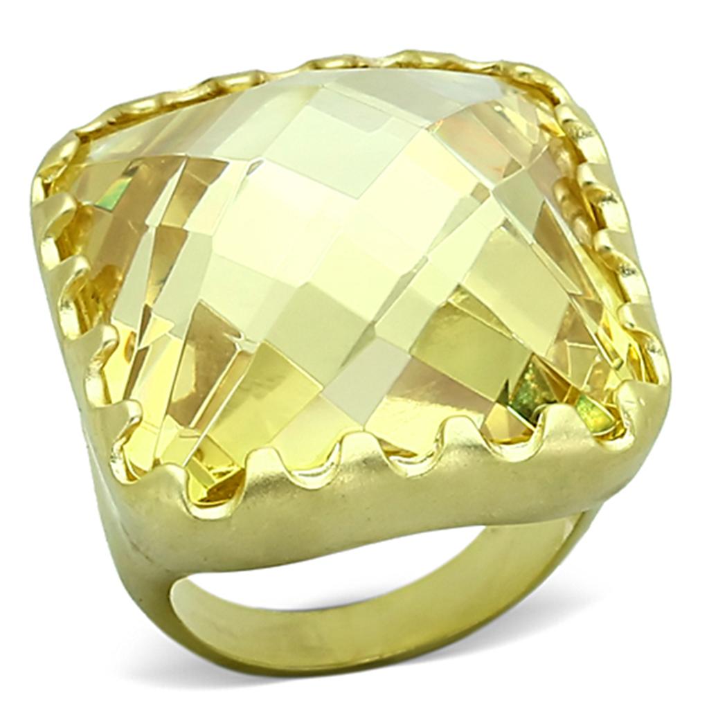 LOA888 Matte Gold Brass Ring featuring AAA Grade CZ in vibrant Citrine Yellow, showcasing its elegant design and luxurious finish.