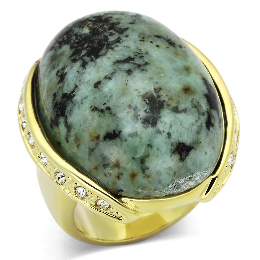 LOA844 Gold Brass Ring featuring a semi-precious turquoise stone in vibrant sea blue, elegantly designed for stylish wear.