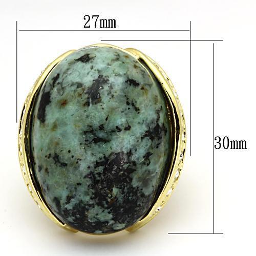 LOA844 Gold Brass Ring featuring a semi-precious turquoise stone in vibrant sea blue, elegantly designed for stylish wear.