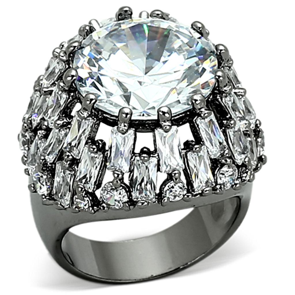 LOA885 Ruthenium Brass Ring featuring a clear AAA Grade CZ stone, showcasing its elegant design and luxurious finish.