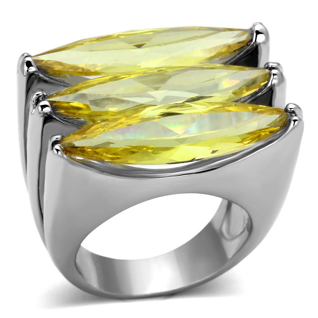 LOA850 Rhodium Brass Ring featuring AAA Grade CZ in Topaz, showcasing its elegant design and vibrant color.