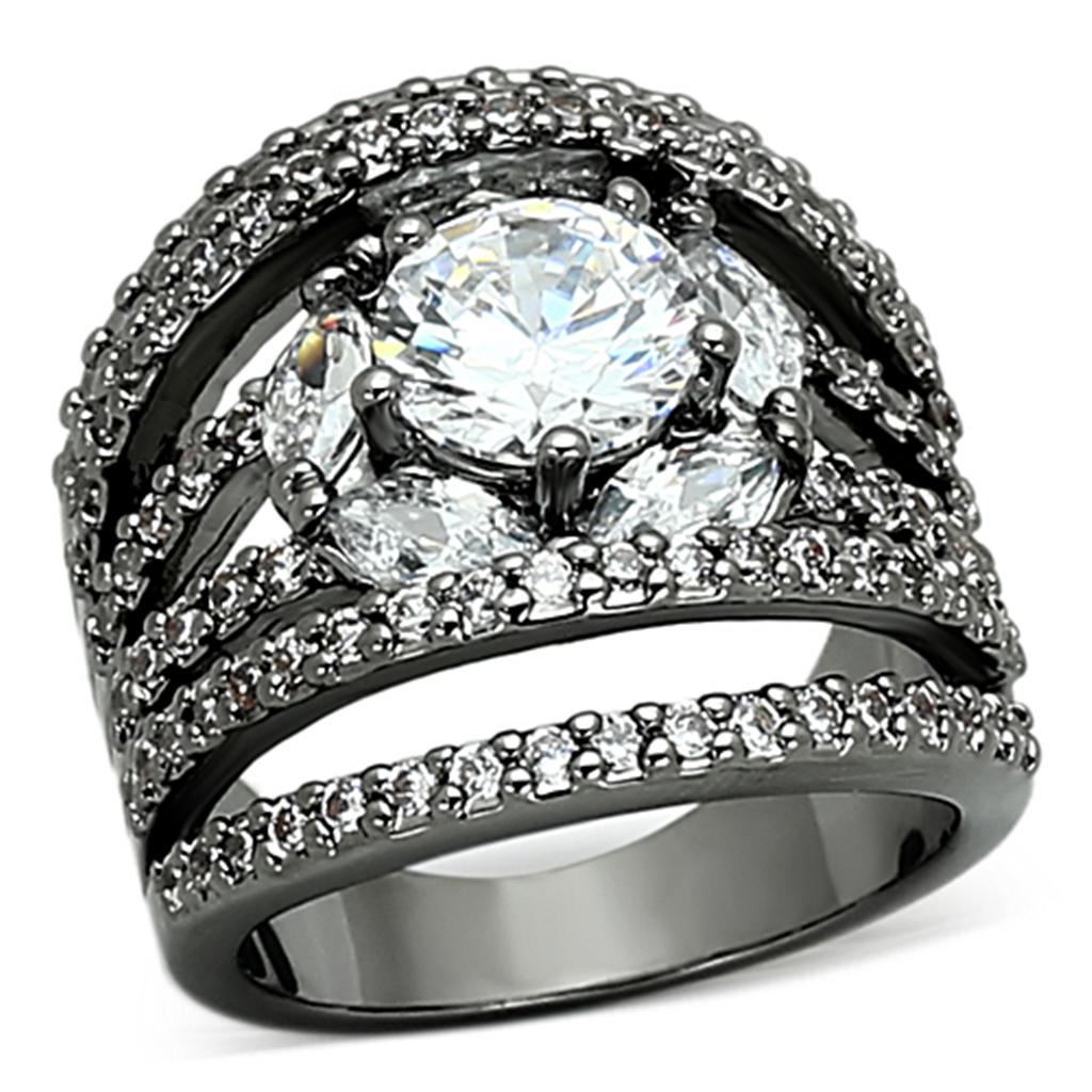 LOA895 Ruthenium Brass Ring featuring a clear AAA Grade CZ stone, showcasing its elegant design and luxurious finish.