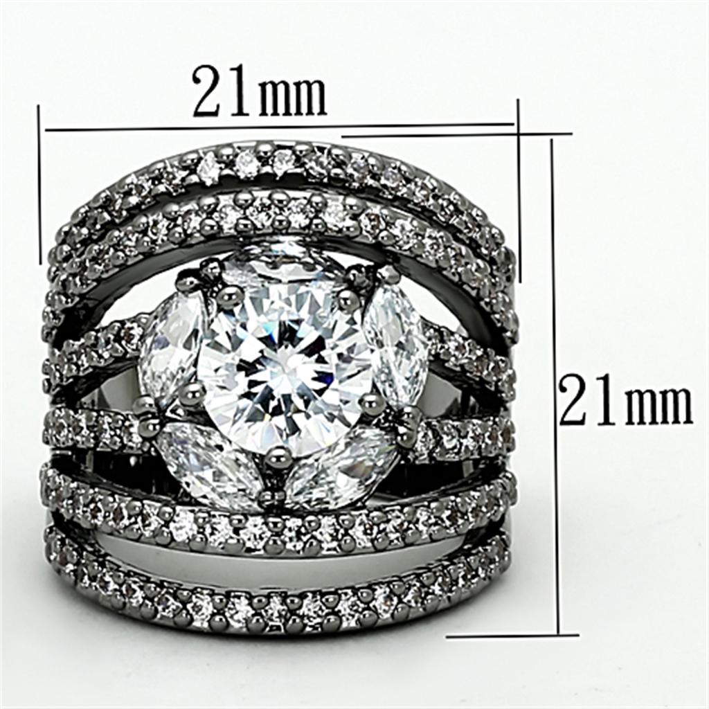 LOA895 Ruthenium Brass Ring featuring a clear AAA Grade CZ stone, showcasing its elegant design and luxurious finish.