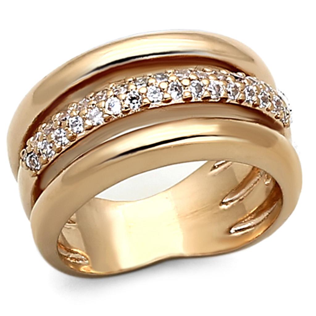 LOA900 Rose Gold Brass Ring featuring a clear AAA Grade CZ stone, elegantly designed for stylish occasions.