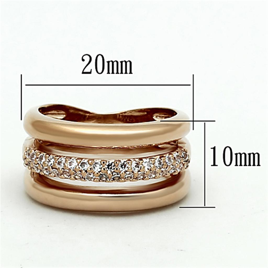 LOA900 Rose Gold Brass Ring featuring a clear AAA Grade CZ stone, elegantly designed for stylish occasions.