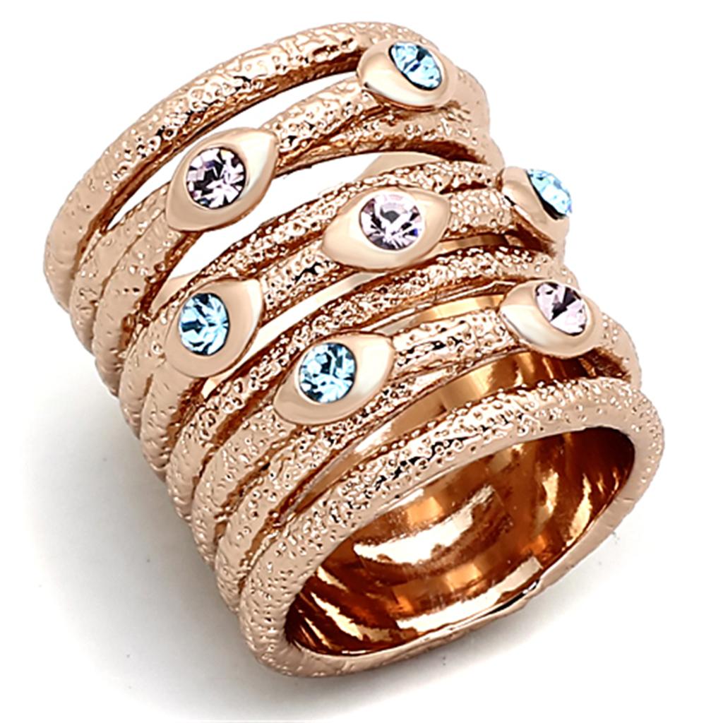 LOA909 Rose Gold Brass Ring featuring a multi-color top-grade crystal, elegantly designed for stylish wear.