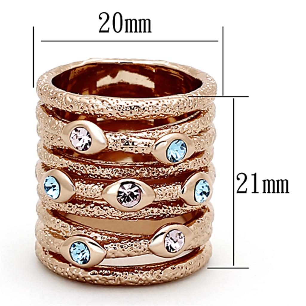 LOA909 Rose Gold Brass Ring featuring a multi-color top-grade crystal, elegantly designed for stylish wear.