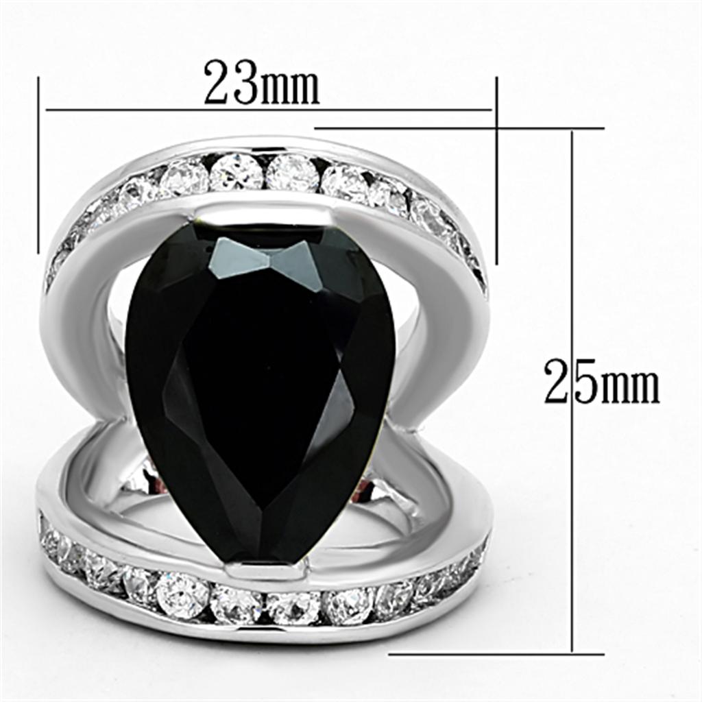 LOA923 Rhodium Brass Ring featuring AAA Grade CZ in Black Diamond, showcasing its elegant design and luxurious finish.